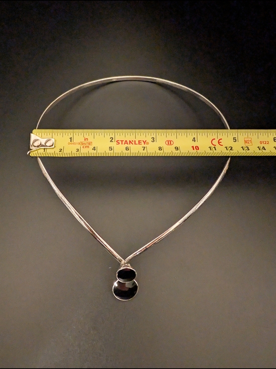 Silver Choker Necklace With Black Onyx - Picture 7 of 15